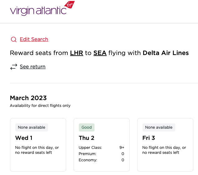 Virgin Atlantic's New Award Availability Tool
