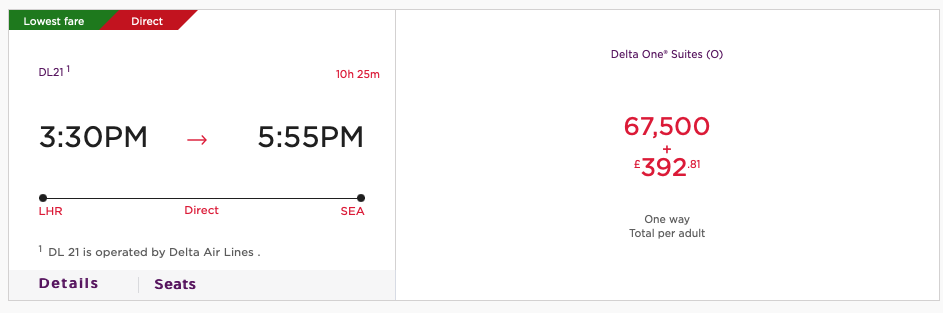 Delta award availability using Virgin Atlantic points